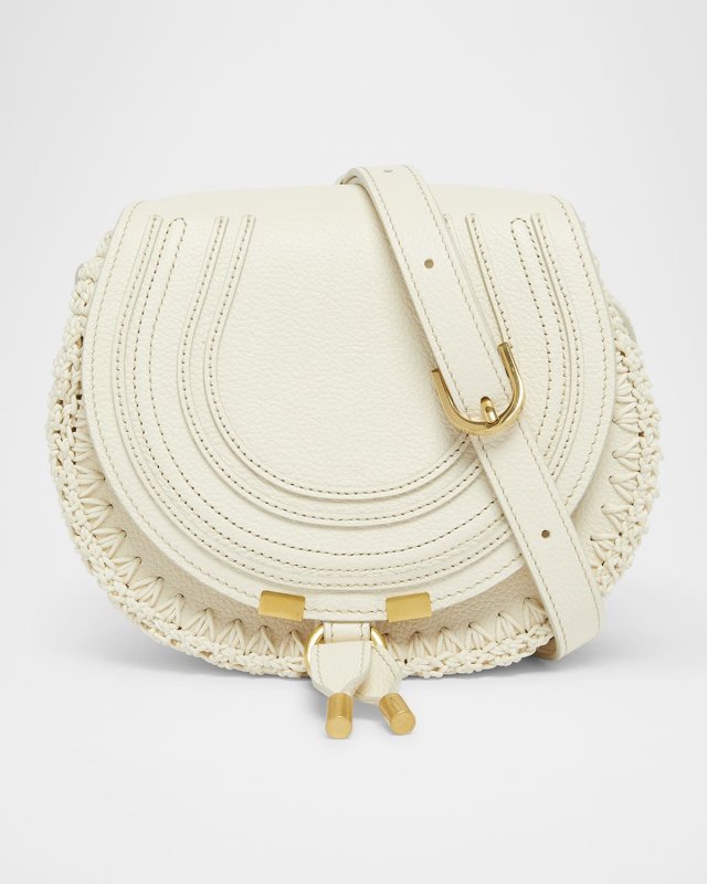 Marcie Flap Saddle Crossbody Bag in Crochet Fabric and Leather